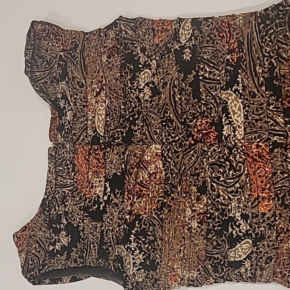 Adrianna Papell Paisley Horizontal Pleats Sleeveless V-Neck Dress Brown 6 - Picture 7 of 12